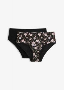 Figi menstruacyjne maxi, średnio wchłaniające, z bawełny organicznej (2 szt.). Czarne figi bonprix, bez wzorów, z bawełny. Za 64,99 zł.