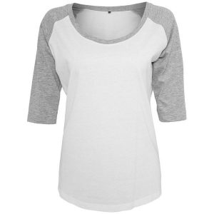 Koszulka Damska Wrzosowa Raglanowa. Białe bluzki BUILD YOUR BRAND, xl, bez wzorów, sportowe, bez kołnierzyka, bez ramiączek. Za 59,99 zł.