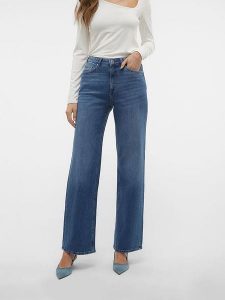 Vero Moda Dżinsy - Comfort fit - w kolorze niebieskim rozmiar: W25/L32. Niebieskie jeansy Vero Moda, z aplikacjami, ze skóry, z podwyższonym stanem. Za 136,13 zł.
