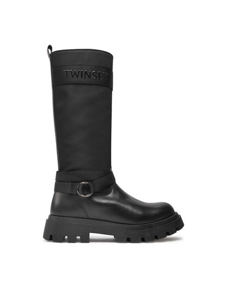 TWINSET Kozaki Stivale 242GCJ S Czarny. Czarne kozaki Twinset, bez wzorów, ze skóry, bez obcasa, na płaskiej podeszwie, bez zapięcia. Za 669,99 zł.