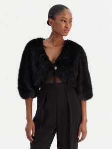 Rinascimento Futro CFC0020149002 Czarny Regular Fit. Czarne płaszcze Rinascimento, l, bez wzorów, z futra, bez kaptura. Za 619,99 zł.