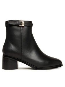 Tommy Hilfiger Botki Th Buckle Riding Mid Heel Bootie FW0FW08859 Czarny. Czarne botki TOMMY HILFIGER, bez wzorów, ze skóry, bez obcasa, na słupku, bez zapięcia. Za 599,99 zł.