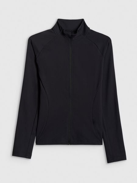 4F Bluza treningowa slim bez kaptura damska - czarna XS. Czarne bluzy 4f, xs, bez wzorów, bez kaptura. Za 179,99 zł.