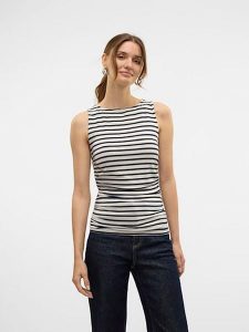 Vero Moda Top w kolorze biało-czarnym rozmiar: XS. Białe topy Vero Moda, xs, bez wzorów, bez kołnierzyka, bez ramiączek. Za 37,30 zł.