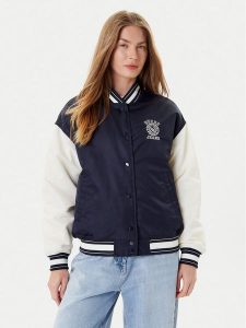 Guess Jeans Kurtka bomber W5YL15 WHAA2 Granatowy Regular Fit. Niebieskie kurtki Guess Jeans, xxl, z aplikacjami, z jeansu, bez kaptura. Za 489,00 zł.