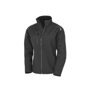 Kurtka softshell 3-warstwowa z recyklingowanego poliestru damska Result. Czarne kurtki RESULT, bez wzorów, z softshellu, bez kaptura. Za 264,50 zł.
