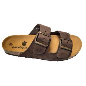 Klasyczne klapki unisex. Brązowe klapki PACIFIQUE SUD, bez wzorów, bez obcasa. Za 255,00 zł.