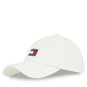 Czapka z daszkiem Tommy Jeans. Białe czapki Tommy Jeans, bez wzorów, z jeansu. Za 99,99 zł.
