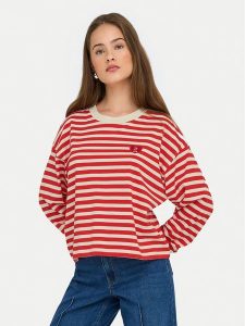 ONLY Bluzka Livina 15359682 Czerwony Regular Fit. Czerwone bluzki ONLY, l, bez wzorów, z bawełny, bez kołnierzyka, bez ramiączek. Za 119,99 zł.