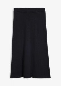 Spódnica dzianinowa z miękkiej mieszanki wełny. Czarne spódnice bonprix, na imprezę, na jesień, bez wzorów, z dzianiny, eleganckie. Za 249,99 zł.