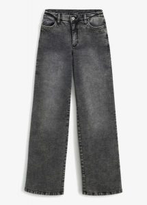 Jeansy Marlena z ćwiekami, high waist. Szare jeansy bonprix, bez wzorów, z jeansu, z podwyższonym stanem. Za 169,99 zł.