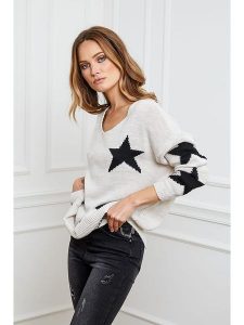 Plume Sweter "Tami" w kolorze beżowo-czarnym rozmiar: M. Brązowe swetry oversize Plume, m, bez wzorów, ze splotem, bez ramiączek. Za 160,58 zł.