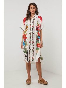 Lin Passion Sukienka w kolorze białym rozmiar: 34/36. Białe sukienki Lin Passion, na co dzień, bez wzorów, klasyczne, bez kołnierzyka, bez ramiączek, midi, proste. Za 121,99 zł.