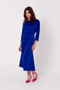Szafirowa Midi Sukienka Typu Rybka. Niebieskie sukienki MOE, l, bez wzorów, z elastanu, wizytowe, bez kołnierzyka, bez ramiączek, midi. Za 311,90 zł.