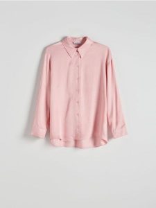 Koszula z wiskozy - pastelowy róż. Czerwone koszule Reserved, l, bez wzorów, z tkaniny, bez kołnierzyka, bez ramiączek. W wyprzedaży za 59,99 zł.