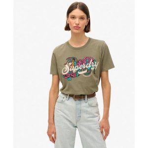 Damska koszulka na co dzień Superdry Tattoo Script. Zielone koszulki sportowe Superdry, bez wzorów, bez ramiączek. Za 164,00 zł.