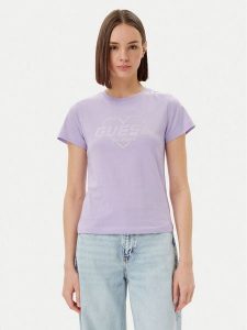 Guess T-Shirt V5GI10 K9RM1 Fioletowy Regular Fit. Fioletowe t-shirty Guess, s, z aplikacjami, z bawełny, bez kołnierzyka, bez ramiączek. Za 109,99 zł.