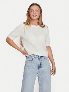 Vila Sweter Dalo 14084421 Biały Regular Fit. Białe swetry klasyczne Vila, l, z bawełny, bez kołnierzyka. Za 139,99 zł.