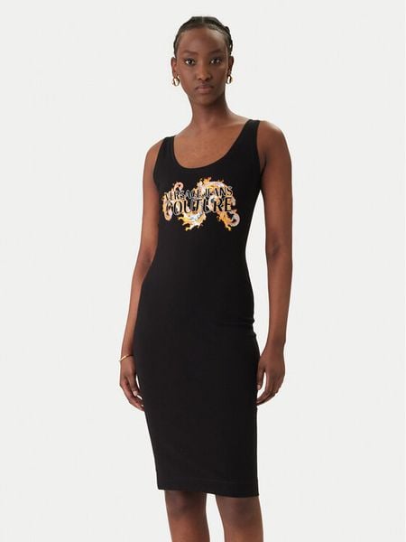 Versace Jeans Sukienka codzienna 80HAOE02 Czarny Slim Fit. Czarne sukienki Versace Jeans, na co dzień, m, bez wzorów, z bawełny, bez kołnierzyka, bez ramiączek, proste. Za 653,99 zł.