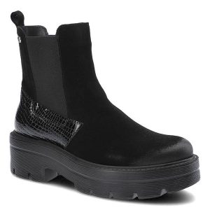 Czarne Botki Lemar Damskie Modne Skórzane Buty. Czarne botki Lemar, bez wzorów, ze skóry, bez obcasa, bez zapięcia. Za 249,00 zł.