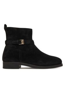 Tommy Hilfiger Botki Th Buckle Riding Suede Bootie FW0FW09047 Czarny. Czarne botki TOMMY HILFIGER, bez wzorów, ze skóry, bez obcasa, na płaskiej podeszwie, bez zapięcia. Za 519,99 zł.