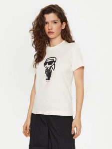 KARL LAGERFELD T-Shirt A1W17126 Écru Regular Fit. T-shirty KARL LAGERFELD, m, bez wzorów, z bawełny, bez kołnierzyka, bez ramiączek. Za 239,99 zł.