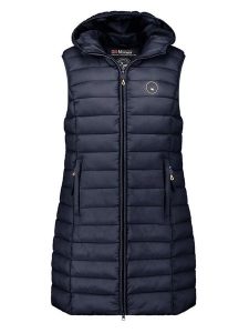 Geographical Norway Kamizelka pikowana "Vatikamap" w kolorze granatowym rozmiar: S. Niebieskie kamizelki Geographical Norway, s, bez wzorów, bez kołnierzyka, bez ramiączek, bez kaptura. Za 152,45 zł.