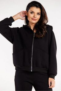 Luźna bluza z kapturem rozpinana z kieszeniami czarna. Czarne bluzy Infinite You, l, bez wzorów, z bawełny, z kapturem. Za 259,00 zł.
