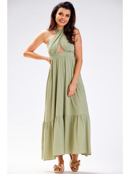 Awama Sukienka w kolorze khaki rozmiar: L. Brązowe sukienki Awama, l, bez wzorów, bez kołnierzyka, bez ramiączek, maxi. Za 187,52 zł.