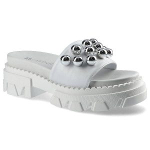 Białe Klapki Carinii Buty Damskie Obuwie Ze Skóry. Białe klapki Carinii, bez wzorów, ze skóry, bez obcasa, na obcasie. Za 259,00 zł.