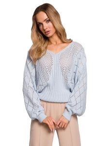 Made of emotion Sweter w kolorze błękitnym rozmiar: S/M. Niebieskie swetry oversize Made Of Emotion, m, bez wzorów, ze splotem, bez ramiączek. Za 166,88 zł.