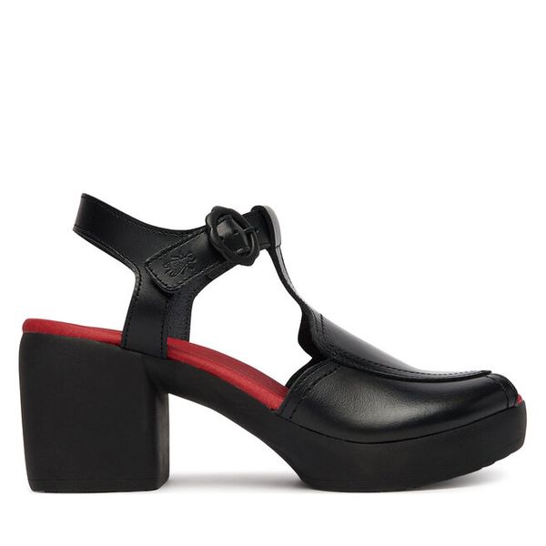 Sandały Fly London. Czarne sandały Fly London, bez wzorów, bez obcasa, na słupku, bez zapięcia. Za 589,99 zł.