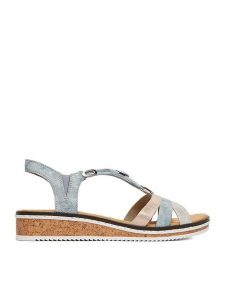 Rieker Sandały CEO-V36G4-40 Niebieski. Niebieskie sandały Rieker, bez wzorów, ze skóry, bez obcasa, na płaskiej podeszwie, bez zapięcia. Za 319,99 zł.