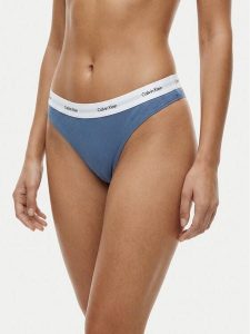 Calvin Klein Underwear Stringi LV00QD5357 Niebieski. Niebieskie stringi Calvin Klein Underwear, bez wzorów, z bawełny. Za 79,99 zł.