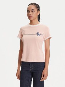 Guess T-Shirt V5YI01 J1314 Różowy Regular Fit. Czerwone t-shirty Guess, m, z aplikacjami, z bawełny, bez kołnierzyka, bez ramiączek. Za 109,99 zł.