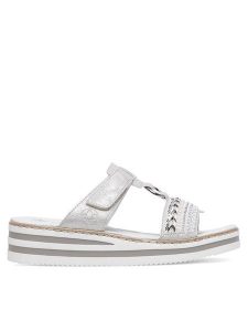 Rieker Klapki V02M6-40 Szary. Szare klapki Rieker, bez wzorów, ze skóry, bez obcasa. Za 299,99 zł.