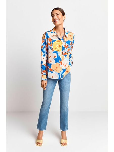 Rich & Royal Bluzka w kolorze niebiesko-żółtym rozmiar: 36. Niebieskie bluzki Rich & Royal, bez wzorów, z wiskozy, bez kołnierzyka, bez ramiączek. Za 104,64 zł.