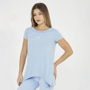 T-shirt gimnastyczny Europa damski jasnoniebieski. Niebieskie t-shirty LEGEA, bez wzorów, z bawełny, bez kołnierzyka, bez ramiączek. Za 56,00 zł.