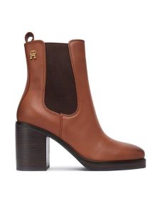 Tommy Hilfiger Botki Square Toe Chelsea High Block Hl FW0FW08844 Brązowy. Brązowe botki TOMMY HILFIGER, bez wzorów, ze skóry, bez obcasa, na słupku, bez zapięcia. Za 559,99 zł.