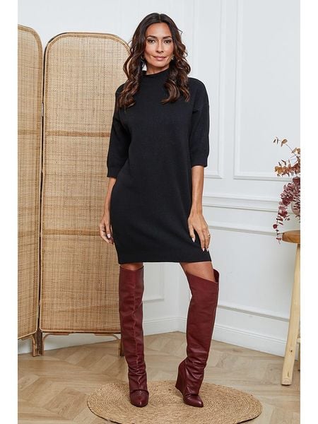 So Cachemire Sukienka dzianinowa "Major" w kolorze czarnym rozmiar: XL. Czarne sukienki So Cachemire, na co dzień, xl, bez wzorów, z dzianiny, bez kołnierzyka, bez ramiączek, midi, proste. Za 200,60 zł.