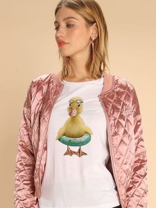 WOOOP Koszulka "Duck Bouee" w kolorze białym rozmiar: M. Białe bluzki Wooop, m, bez wzorów, z bawełny, bez kołnierzyka, bez ramiączek. Za 87,81 zł.