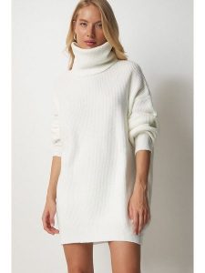 Happiness Istanbul Sukienka dzianinowa w kolorze białym rozmiar: onesize. Białe sukienki Happiness Istanbul, bez wzorów, z dzianiny, bez kołnierzyka, bez ramiączek, mini. Za 96,60 zł.