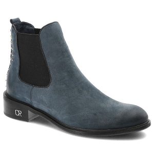 Granatowe Sztyblety Carinii Damskie Modne Buty. Niebieskie botki Carinii, bez wzorów, z nubiku, bez obcasa, na obcasie, bez zapięcia. Za 279,00 zł.