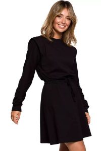 Czarna bawełniana sukienka sportowa rozkloszowana z długim rękawem. Czarne sukienki Sukienki.shop, na co dzień, xl, bez wzorów, z bawełny, eleganckie, bez kołnierzyka, bez ramiączek, rozkloszowane. Za 189,00 zł.