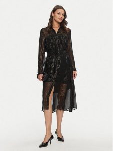 Armani Exchange Sukienka koszulowa 6DYA44 YN2VZ 42AP Czarny Regular Fit. Czarne sukienki Armani Exchange, bez wzorów, z wiskozy, bez kołnierzyka, bez ramiączek, koszulowe. Za 519,99 zł.