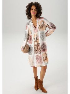 Aniston Sukienka w kolorze białym rozmiar: 40. Białe sukienki Aniston, bez wzorów, z wiskozy, bez kołnierzyka, bez ramiączek, midi. Za 90,95 zł.