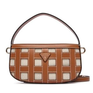 Torebka Guess. Brązowe kuferki Guess, z aplikacjami, bez dodatków. Za 544,99 zł.