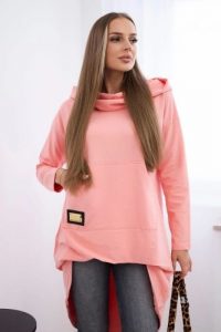Bluza z długim tyłem i kapturem morelowa. Pomarańczowe bluzy KESI, l, bez wzorów, z bawełny. Za 229,98 zł.
