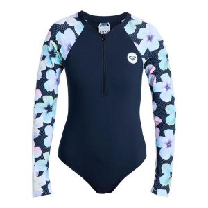 Jednoczęściowy kostium kąpielowy z długim rękawem damski ROXY ACTIVE. Czarne stroje jednoczęściowe Roxy, bez wzorów, z elastanu. Za 389,99 zł.