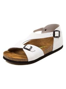 Comfortfusse Skórzane sandały w kolorze białym rozmiar: 40. Białe sandały Comfortfüße, bez wzorów, z nubiku, z otwartym noskiem, bez obcasa, bez zapięcia. Za 239,99 zł.